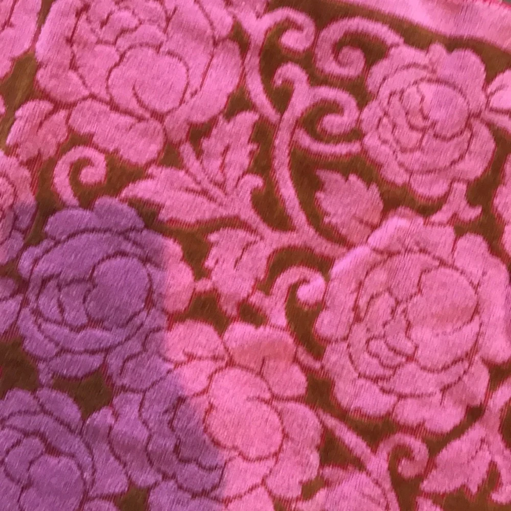 Vintage Fieldcrest Made USA Red Pink Floral Brown Fringe Bath Towel